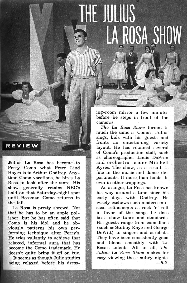 Julius LaRosa Show TV Guide Aug 17, 1957